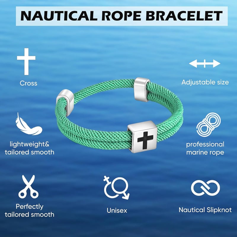 TempBeau Store Braided Men Rope Cross Bracelet - Adjustable Tree of Life Cord Surfing Bracelet, Handmade Nautical Navy Marine String Bracelet with Metal Knot, Easter Women Bracelets Gifts - Image 4